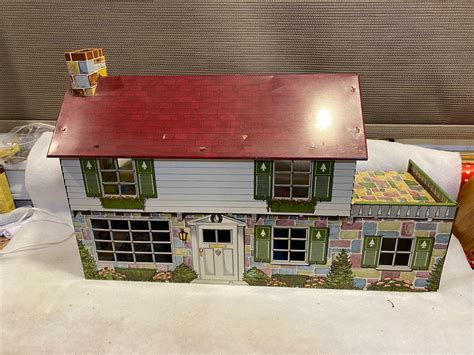 vintage metal light up doll house|50s marx metal doll house.